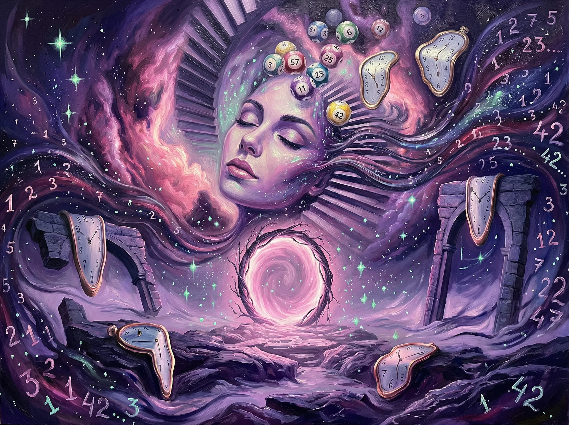 超现实艺术作品 - 宇宙面容与星河之梦，福彩3d 灵感画作